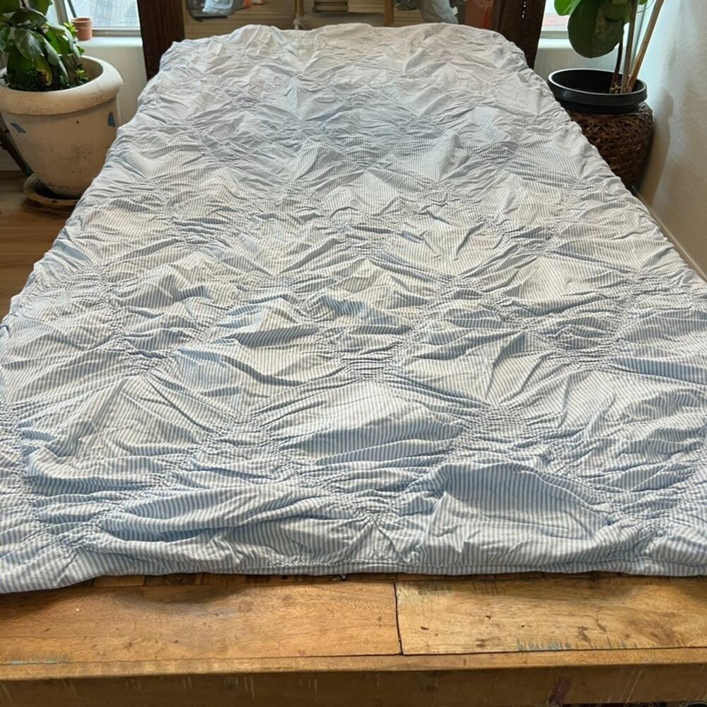Unbranded Blue Striped Cotton Bedspread Comforter Quilted 68" x 83"